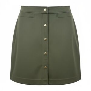 Loft Olive Green Faux Suede Mini Skirt Gold Button Fall Capsule Retro Chic 4
